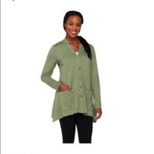 LOGO Green French Terry Snap Cardigan Pockets S